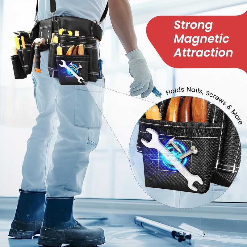 TEKCHIC Tool Belt, Professional Tool Belts for Men, Magnetic Tool Pouch With Suspenders, Heavy Duty Detachable Adjustable Utility Belt Work Bags for Electrician, Carpenter (Black, 32''-66'') - Image 5